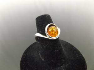 .925 Sterling Silver Amber Cabochon Ring Size 5.75