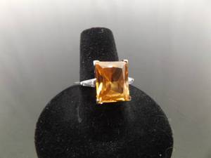 .925 Sterling Silver Square Cut Citrine Crystal Ring Size 8