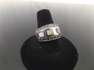 .925 Sterling Silver Art Nouveau Inlayed Mother of Pearl Ring Size 9