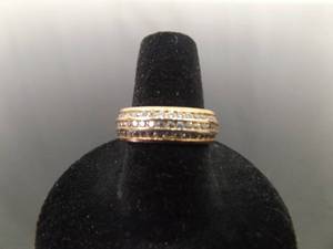 .925 Sterling Silver Inlayed Zirconia Rose Gold Vermeil Band Ring Size 8