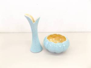 Vintage Red Wing Pottery Blue Speckle Bud Vase and Small Planter