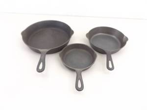 3 Antique Griswold and Wagner Cast Iron Unseasoned Lye Stripped Frying Pans