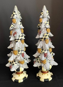 lot 34 image: Pair of MacKenzie Childs Trees with Courtly Check Garland