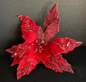 lot 42 image: 6 Radiant Red Velvet Sparkling Poinsettia Clips  from Neiman Marcus