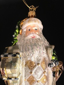 lot 47 image: MacKenzie Childs Silver Lining Santa Ornament with Original Box and Tag