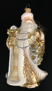 lot 39 image: MacKenzie Childs Winter White Santa Ornament with Original Box