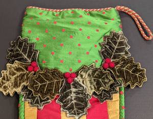 lot 16 image: MacKenzie Childs Velvet Holly Stocking