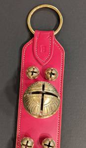 lot 22 image: Belsnickel Red Leather Brass Sleigh Bell Door Hanging