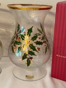 lot 57 image: Pair of Lenox Hand Painted Holiday Hurricane Shades