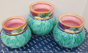 lot 123 image: Colorful Fitz & Floyd Tuscany Majelica Canister Set