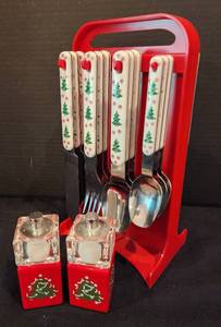 lot 193 image: Adorable Holiday Flatware Set & SaltPepper Grinders