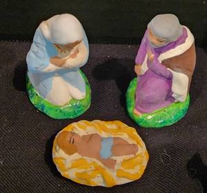 lot 202 image: Ethnic Painted Terracotta Nativity Set