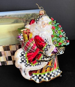 lot 30 image: MacKenzie Childs Dashing Santa Ornament with Original Box and Tag