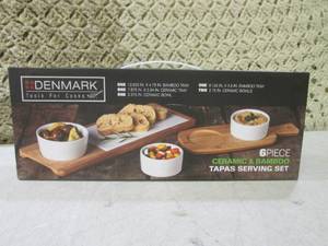 lot 74 image: (C-4) 6pc Ceramic & Bamboo Tapas Se...