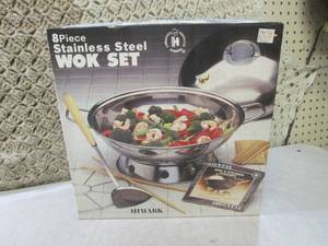 lot 119 image: (F-0) 8pc Stainless Steel Wok Set N...