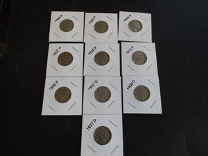 20. Lot of (10) Buffalo Nickels including the dates of 1919-P, 1925-27-P, 35-37-P, 36-37-D