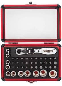 SUNEX 9732 44Pc 14 Dr Mini Dual Flex Head RATCHET W Socket & Bit Set