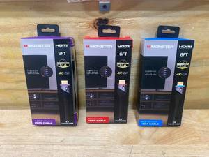 MONSTER Lot of 3- 6ft High Speed 4K Hdr Hdmi Cables with Built-in Led Light (One Red, One Blue and One Purple)