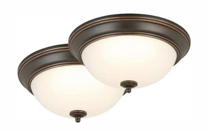 COMMERCIAL ELECTRIC 13 in. 180-Watt Equivalent Oil-Rubbed Bronze Integrated LED Flush Mount with Frosted Glass Shade (2-Pack)