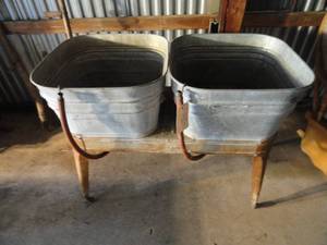 146 2 Antique Wash Tubs w Stand