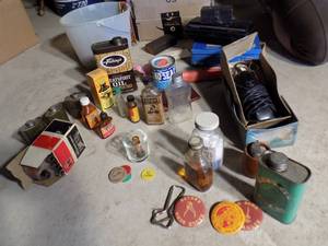 Vintage Cans & Bottles, Razor, Wallet, Basket