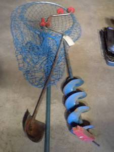 Fishing net, 2 Ice augers, Dipper