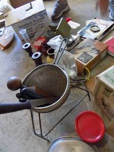 Misc Kitchen Items- Electric Perculater, Canning Strainer, Cookie Macker, Candle Holders