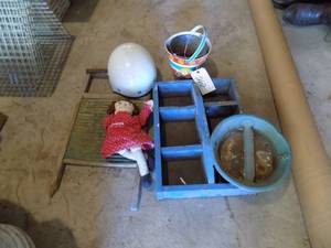 Misc Items - Vintage Wash Board, Vintage Helmet, Raggedy Ann Doll, Vintage Metal Sand Bucket