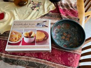 lot 191 image: Krumkake Iron & Norwegian Bowl