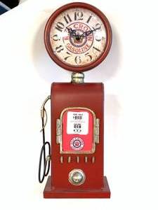 Red Crown Gasoline Metal Gas Pump Clock 13 Inch Tall
