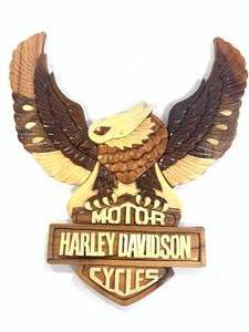 Custom Made Mahogany Harley-Davidson Wooden Plaque, 16 Inches Tall