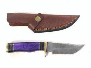 Custom 8 Inch Damascus Knife with Leather Sheath