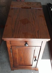 lot 216 image: Wood Accent Table with Electrical Hookups and Storage.