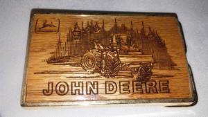 lot 173 image: John Deere Belt Buckle Etched Wood And Metal,