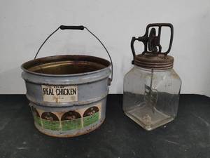 Vintage Chicken Bucket And Butter Churner