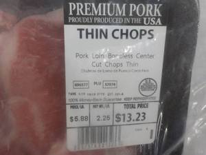 2 Frozen Pkgs thin Pork Chops...