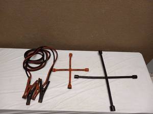 CAR ACCESSORIES 2 FOUR WAY LUG WRENCH & JUMPER CABLES