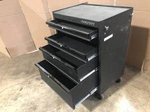Husky 27 in. W x 18.1 in. D Standard Duty 5-Drawer Rolling Tool Chest Textured Black No Keys scratched see pictures Customer Returns See Terms on Auction