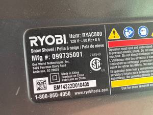 lot 77 image: Ryobi Electric Snow Shovel Model RYAC800