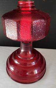 lot 11 image: Eagle Cranberry Hurricane Lamp