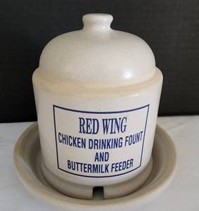 lot 16 image: Red Wing 2-Piece Chicken Fountain and Buttermilk Feeder Collectible