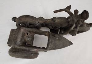 lot 43 image: Cast Iron Vintage Motorcycle Model with Side Car