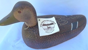 lot 138 image: 2 Hand Painted Wooden Deco Decoys with Glass Eyes by Loon Lake Company