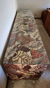 lot 186 image: Vintage Upholstered Jungle Leaf Patterned Sofa Table with Glass Tops