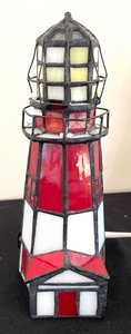 lot 411 image: Trio of Tiffany Lighthouse Themed Lamps
