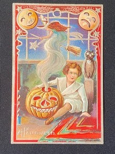 lot 220 image: Two Vintage Halloween Post Cards with Foil Accents