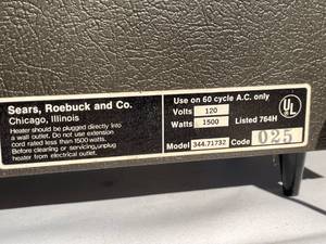 lot 492 image: Sears Tri-Heat Automatic Electric Heater Model 344.71732