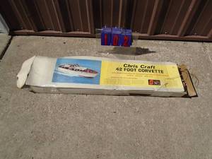 Vintage 42 Chris craft corvette wood boat model with metal accessories. As shown.