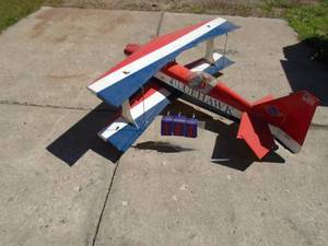Blue Hawk rc airplane. Approx. 52 x 53. Servos appear to be in tact No motor. As shown.