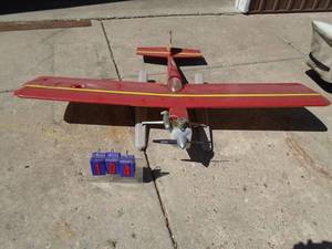 RC float plane wood & dope. 55 x 70 with K & B motor. Untested. Needs finishing. As shown.